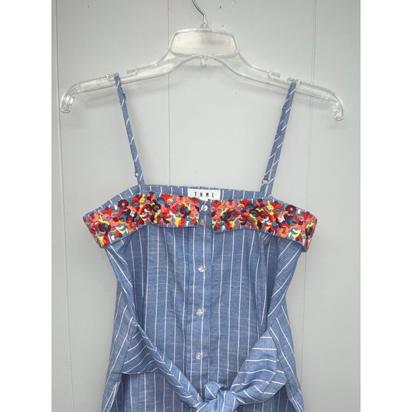 Anthropologie THML‎ Striped Button Down Embroidery Mini Dress Size XS - Picture 3 of 7